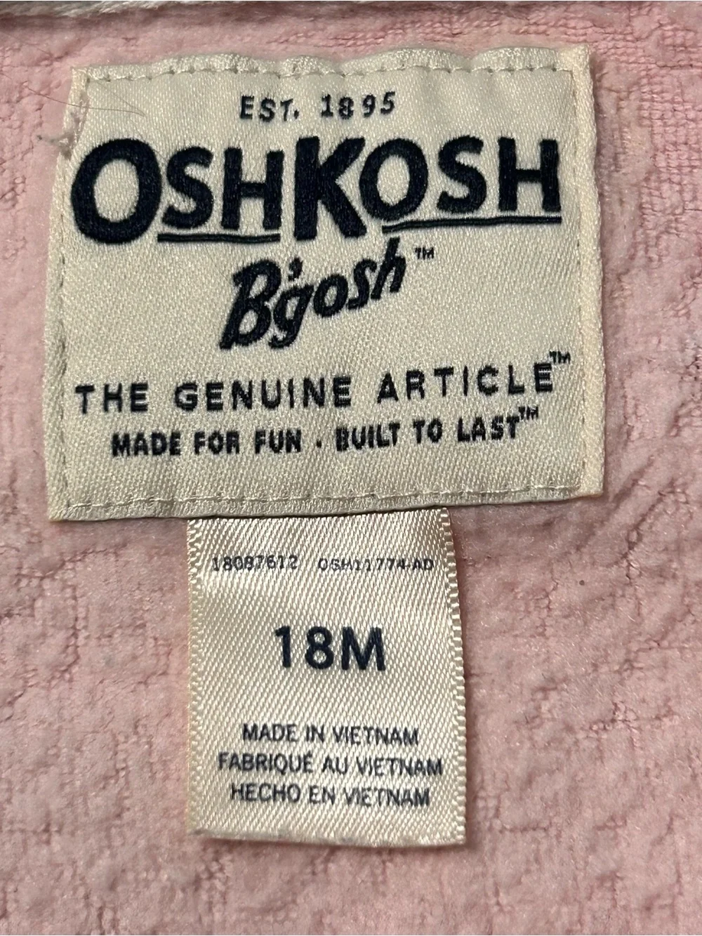 Oshkosh B’gosh Girls Hooded Fleece Lined Jacket Pink With Rainbows Size 18 M